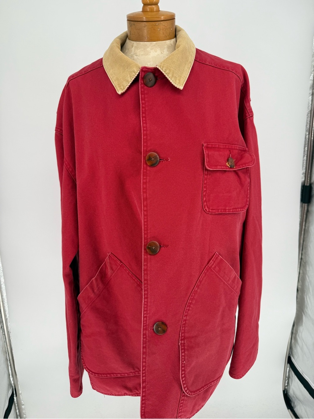 VTG Bill Blass Red Chore Coat w/ Tan Corduroy Collar sz XL